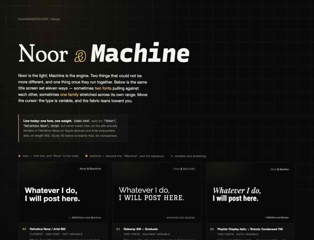 Type studies, part 1: title cards set in different typeface pairings